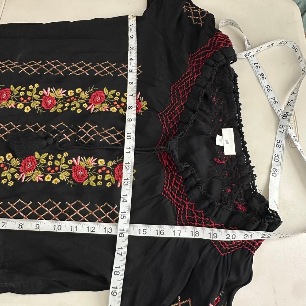 J Jill Black Embroidered Floral V Neck Tassel Long Sleeve Petite Blouse Top‎ S - Picture 10 of 10